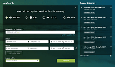 Flight search screen