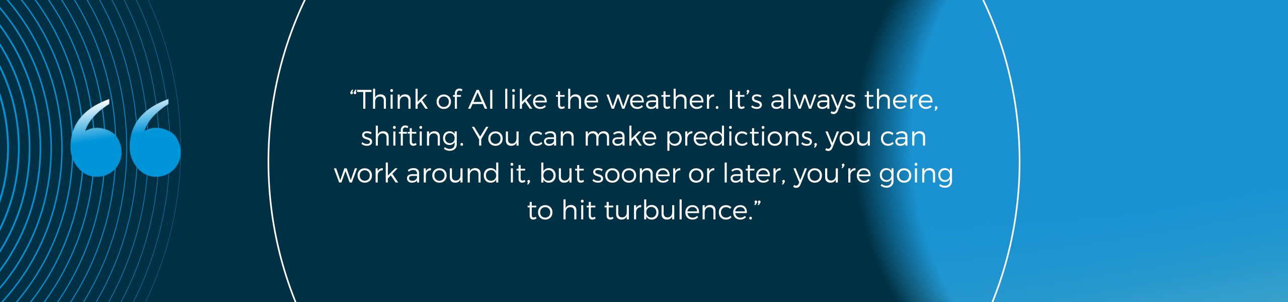 “Think of AI like the weather. It’s always there, shifting. You can make predictions, you can work around it, but sooner or later, you’re going to hit turbulence.”